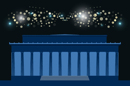 Memorial. The building with columns at night, bright flashes in the sky. Washington. USA.のイラスト素材