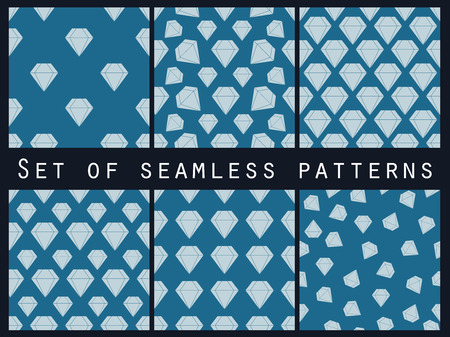 Jewelry. Set of seamless patterns with diamonds. The faceted diamond. The pattern for wallpaper, bed linen, tiles, fabrics, backgrounds. Vector illustration.のイラスト素材