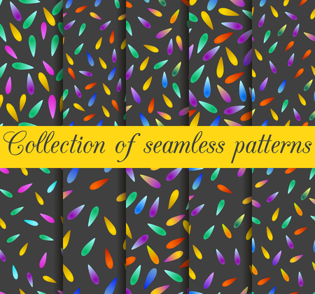 Set of seamless patterns with drops gradient. Fashionable print for t-shirts, dresses and textiles. Vector illustration.のイラスト素材