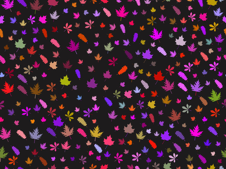 Seamless pattern with autumn leaves on a black background. Colorful leaves. Vector illustration.のイラスト素材