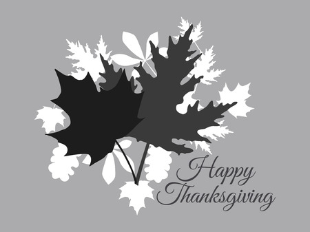 Happy Thanksgiving Day. Autumn leaves. Black and white vector illustration.のイラスト素材