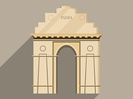 India gate isolation on a white background. Symbol of India, New Delhi. Illustration in a flat design with long shadow. Vector.のイラスト素材
