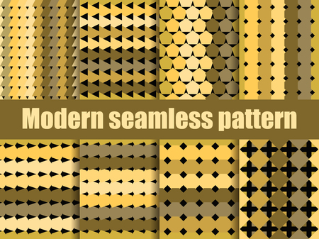 Modern seamless pattern set. Gold and black geometric repeating pattern. Vector illustration.のイラスト素材