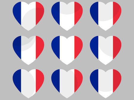 French flag in heart. Collection of hearts with the French flag. Vector illustration.のイラスト素材
