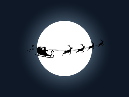 Santa Claus in a sleigh on a background of the moon. Santa's sleigh.のイラスト素材