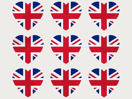 Hearts with the UK flag. I love the UK. England flag icon set. Vector illustration.のイラスト素材