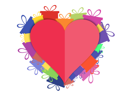 Heart with gift boxes. Festive background postcard. Vector illustrationのイラスト素材