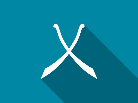 Crossed swords with long shadow. Scimitar icon. Vector illustration.のイラスト素材