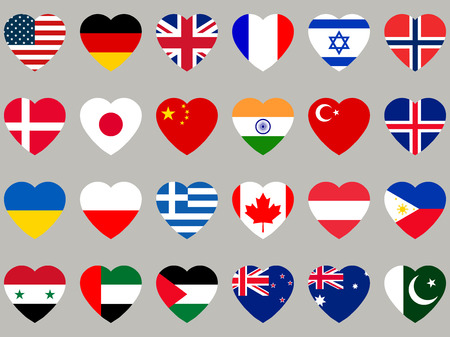 Hearts with flag. Flag icons set. Vector illustration.のイラスト素材
