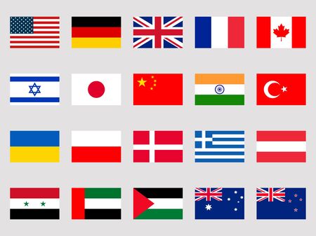 Collection of flags of the world on a white background. Vector illustration.のイラスト素材