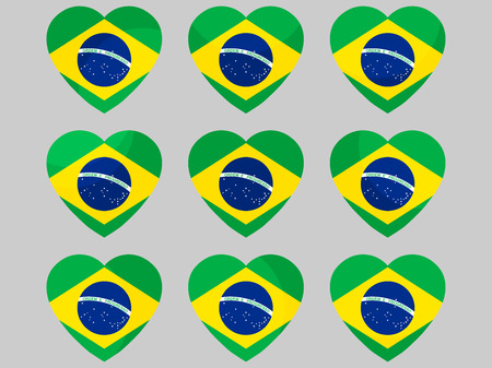 Heart icons with the flag of Brazil. I love Brazil. Vector illustration.のイラスト素材