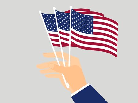Hand holding American flags. Vector illustrationのイラスト素材