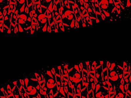 Black background with red symbols. Grunge. Vector illustrationのイラスト素材
