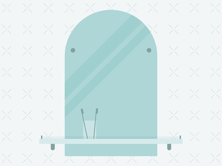 Bathroom. Mirror with a toothbrush in a flat style. Vector illustrationのイラスト素材