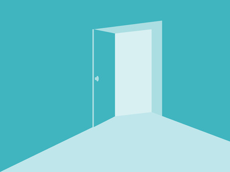Light from the open door in mint blue colors. Vector illustrationのイラスト素材
