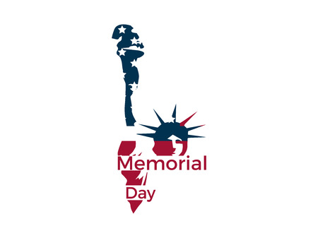 Memorial Day. Statue of Liberty on a white background. Emblem, logo. Vector illustrationのイラスト素材