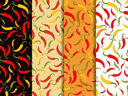 Chili pepper pattern, Set of backdrop with red hot chili peppers.のイラスト素材