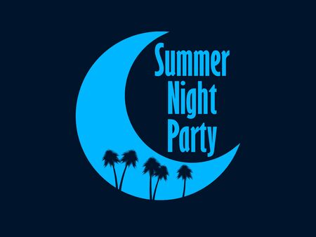 Summer night party. Crescent and palm trees. Retro banner. Vector illustrationのイラスト素材