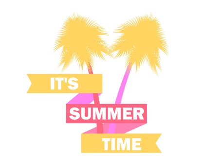 Summer time. Palm trees with ribbon and text on a white background. Vector illustrationのイラスト素材