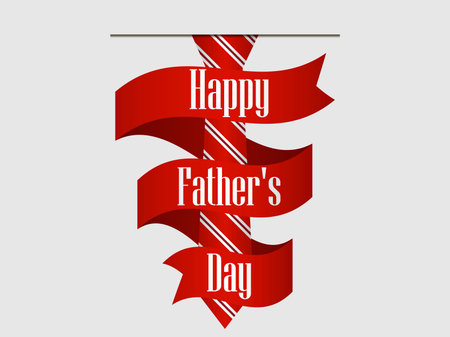 Happy Father's Day. Striped red tie with ribbon and shadow. Vector illustrationのイラスト素材