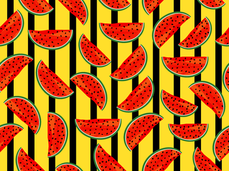 Seamless stripe pattern with watermelons. Summer background for clothes and interior. Vector illustrationのイラスト素材