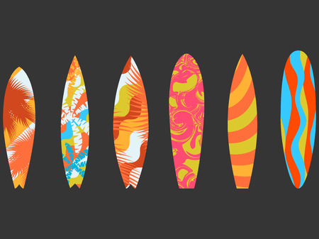 Types of surfboards with a pattern. Water sports and hobbies. Vector illustrationのイラスト素材