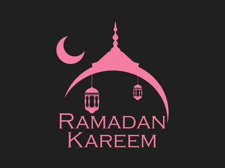Ramadan Kareem. Mosque and a crescent. Lantern and moon. Muslim holiday lights.  Vector illustrationのイラスト素材