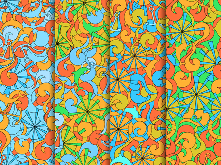 Marine seamless pattern. Background with waves, dolphins and anchors. Background for fabrics, summer colors. Vector illustrationsのイラスト素材