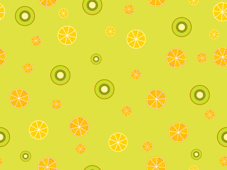 Fruit seamless background with oranges, kiwi and lemons. Vector illustrationのイラスト素材