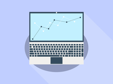 Laptop flat with long shadow. Graph of indicators. Vector illustrationのイラスト素材