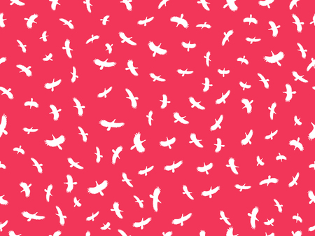 Seamless pattern with birds. Contours of white birds on a red background. Vector illustrationのイラスト素材