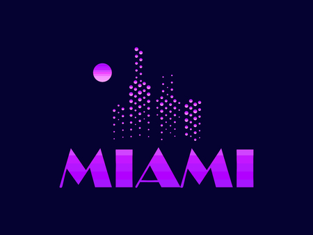 Miami, emblem in the style of the 80s. Points symbolize the skyscrapers. Vector illustrationのイラスト素材