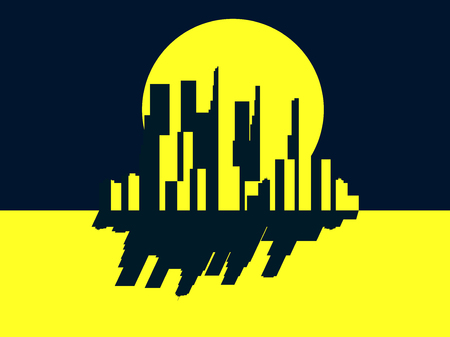 Skyscrapers night. Panorama of a big city in retro style. Yellow with black. Noir. Vector illustrationのイラスト素材