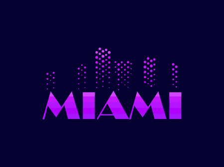 Miami, emblem in the style of the 80s. Points symbolize the skyscrapers. Vector illustrationのイラスト素材