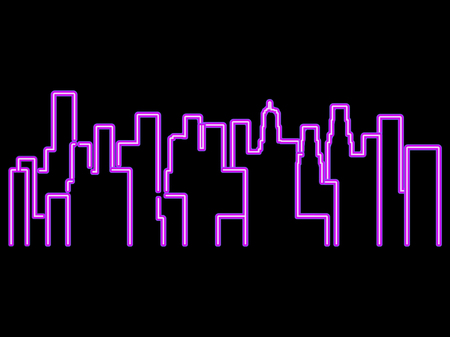 Neon city outline landscape. Megapolis, skyscrapers. Vector illustrationのイラスト素材