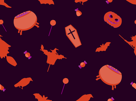 Halloween pattern with pumpkins, bats and witches.のイラスト素材