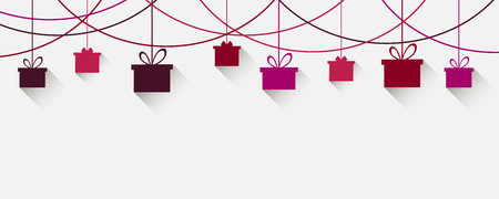 Hanging gift boxes flat style with shadow. Black Friday sale. Vector illustrationのイラスト素材