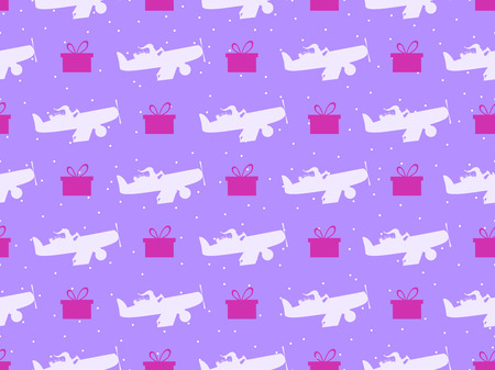 Christmas seamless pattern with Santa Claus on the airplane and gift boxesのイラスト素材