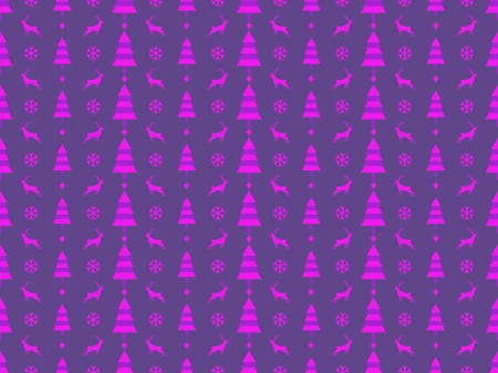 Christmas seamless pattern with deers, fir-trees and snowflakes. Ultraviolet trend is the color of 2018 year. Vector illustrationのイラスト素材