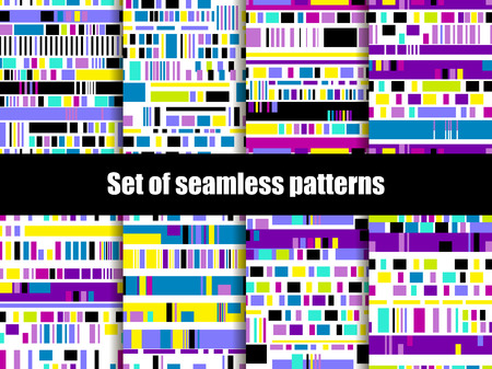 Glitch seamless patterns. Signal error, pixel mosaic. Computer screen error. Vector illustrationのイラスト素材