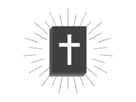 Book of the bible, black silhouette of a book with a cross on a white background and rays. Vector Illusionのイラスト素材