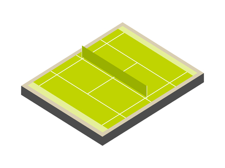 Tennis court isometric isolated on white background. A field with markup. Green lawn.のイラスト素材