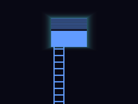 Ladder to the window. Blue staircase. Light from an open window. Retro design. Vector illustrationのイラスト素材