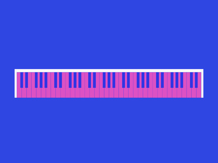 Piano keys. Retro style 80's, pink and blue colors. View from the top. Vector illustrationのイラスト素材