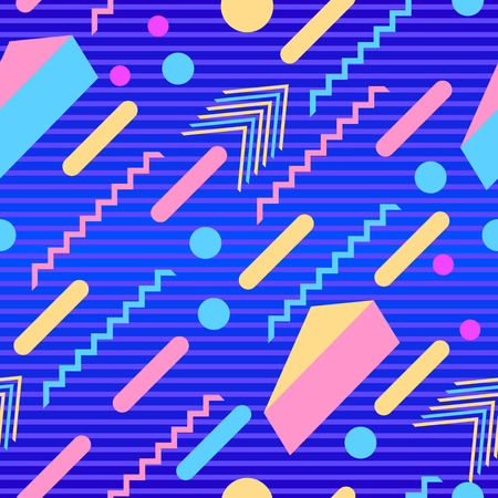 Memphis seamless pattern. Geometric elements memphis in the style of 80s. Points and dotted lines. Vector illustrationのイラスト素材