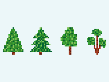 8 bit fir tree set. Pixel Christmas tree isolated on white background. Vector illustrationのイラスト素材