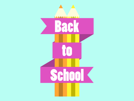 Back to School. Colorful pencil with ribbon and text. Vector illustrationのイラスト素材
