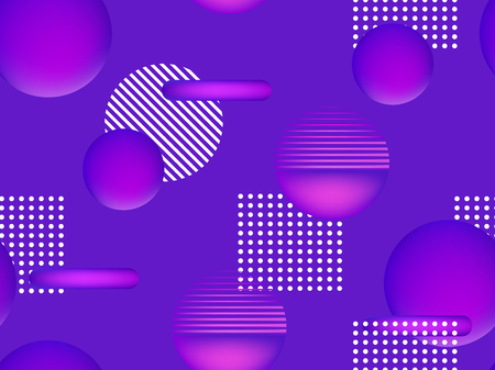 Memphis seamless pattern. Holographic geometric shapes, gradients, retro style of the 80s. Memphis design background. Vector illustrationのイラスト素材