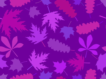 Autumn leaves seamless pattern set. Colorful purple leaves. Vector illustrationのイラスト素材
