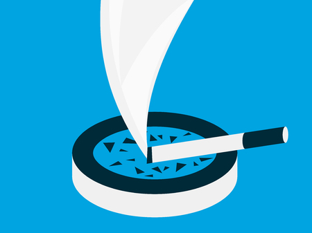 Cigarette in the ashtray and smoke. Flat style, noir. Vector illustrationのイラスト素材